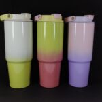 900ml Gradient Insulated Travel Tumbler in Ombre Pink & Purple Shades Stainless Steel, Double Wall, Handle & Lid